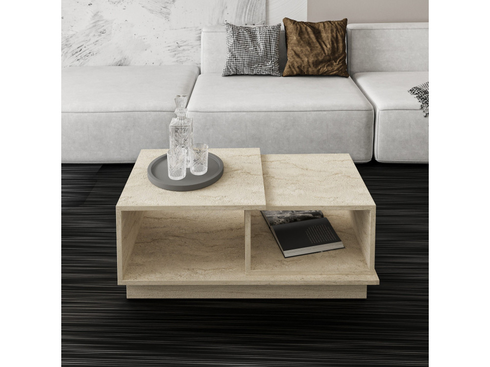 Mesa de centro em madeira "Consept" - 90 x 45 x 36 cm - Travertino