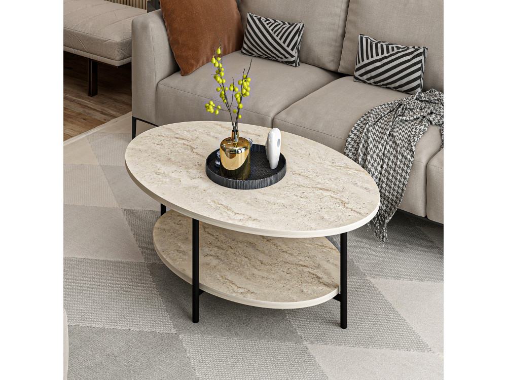 Mesa de centro de madeira «Elis» - 90 x 60 x 36 cm - Travertino
