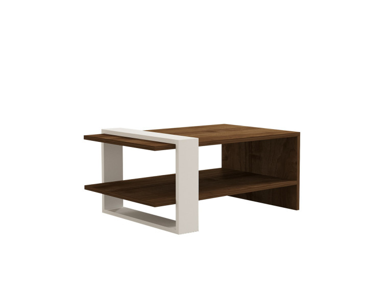 Mesa de centro de madeira "Gaye" - 80 x 50 x 35 cm - Nogueira, Branco