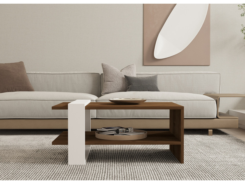 Mesa de centro de madeira "Gaye" - 80 x 50 x 35 cm - Nogueira, Branco