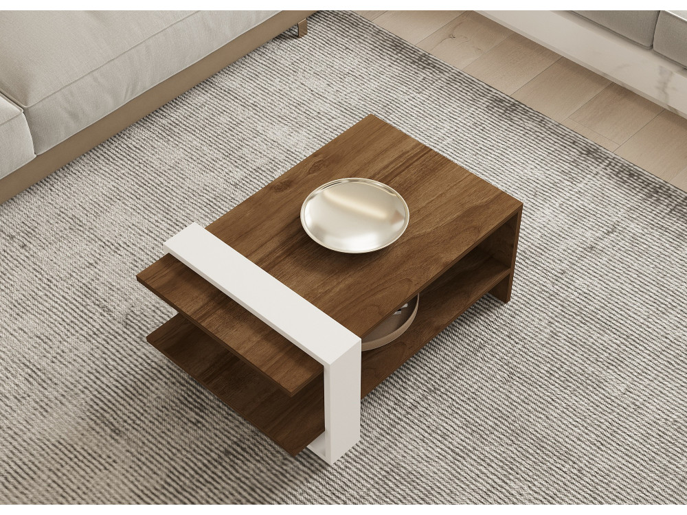Mesa de centro de madeira "Gaye" - 80 x 50 x 35 cm - Nogueira, Branco