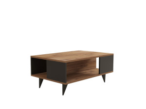 Mesa de centro de madeira "Yuka" - 90 x 60 x 39 cm - Nogueira, Preto