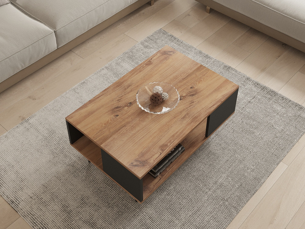 Mesa de centro de madeira "Yuka" - 90 x 60 x 39 cm - Nogueira, Preto