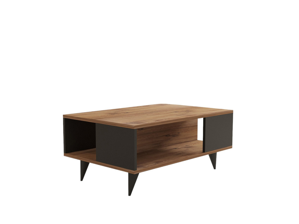 Mesa de centro de madeira "Yuka" - 90 x 60 x 39 cm - Nogueira, Preto
