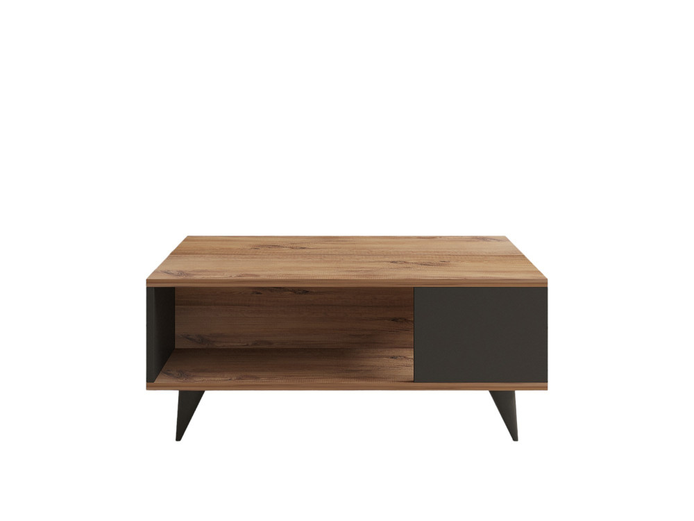 Mesa de centro de madeira "Yuka" - 90 x 60 x 39 cm - Nogueira, Preto
