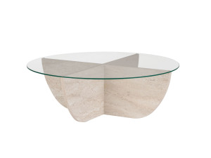 Mesa de centro em vidro "Liya" 90 x 90 x 30 cm - Travertino