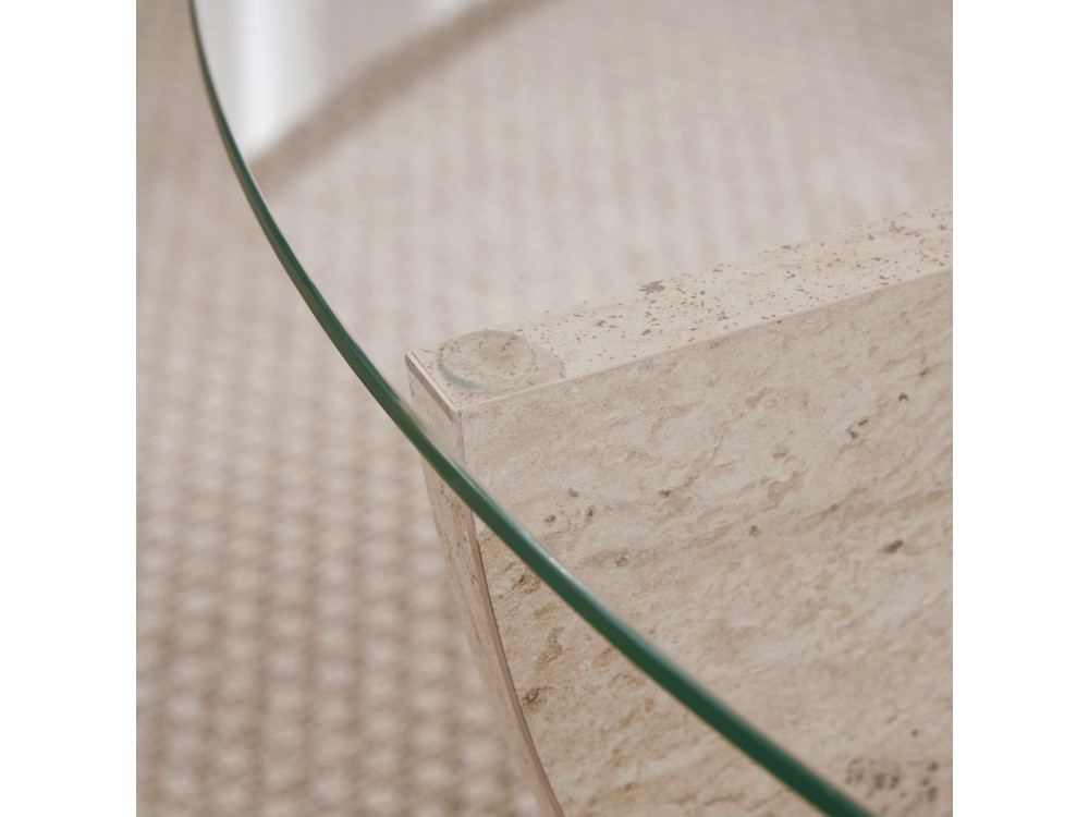 Mesa de centro em vidro "Liya" 90 x 90 x 30 cm - Travertino