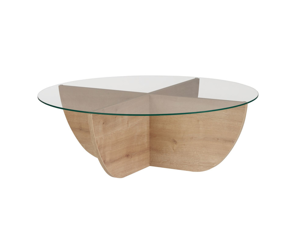 Mesa de centro em vidro "Liya" 90 x 90 x 30 cm - Carvalho safira