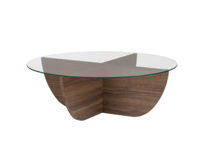 Mesa de centro de vidro "Liya" 90 x 90 x 30 cm - Nogueira