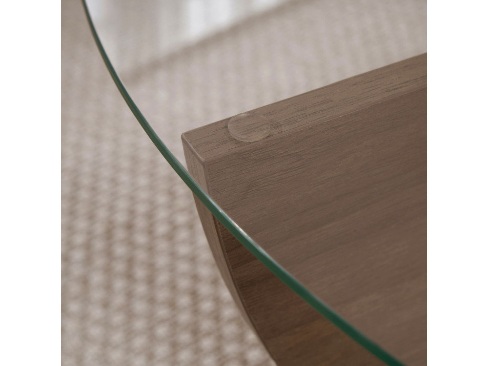 Mesa de centro de vidro "Liya" 90 x 90 x 30 cm - Nogueira