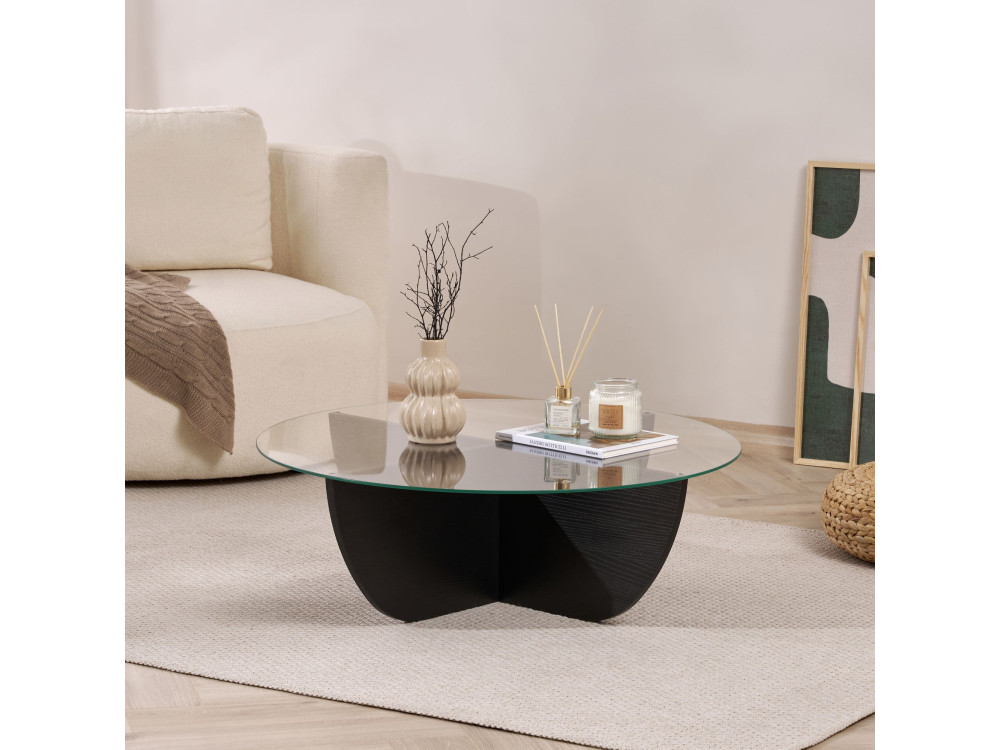 Mesa de centro de vidro "Liya" 90 x 90 x 30 cm - Madeira preta