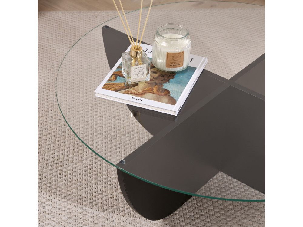Mesa de centro de vidro "Liya" 90 x 90 x 30 cm - Madeira preta