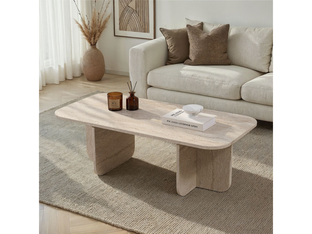 Mesa de centro de madeira "Akira" 120 x 60 x 41 cm - Travertino
