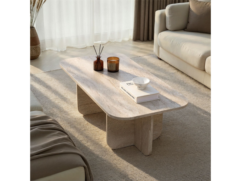 Mesa de centro de madeira "Akira" 120 x 60 x 41 cm - Travertino