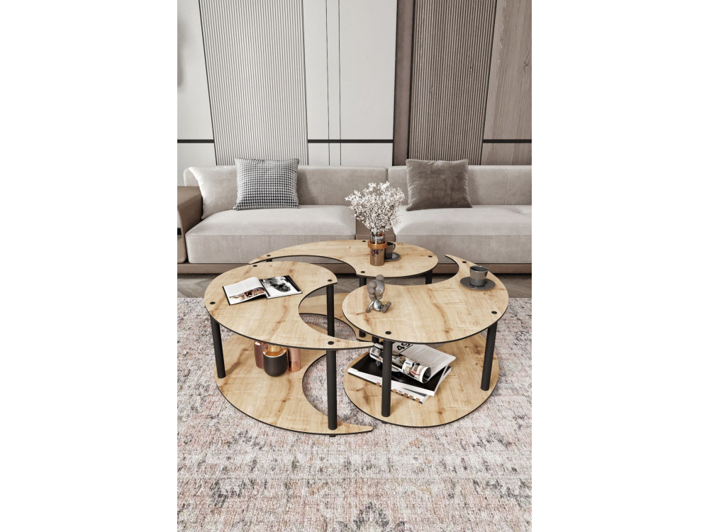 Conjunto de mesa de centro em madeira "Yin" 70 x 70 x 38 cm - Carvalho