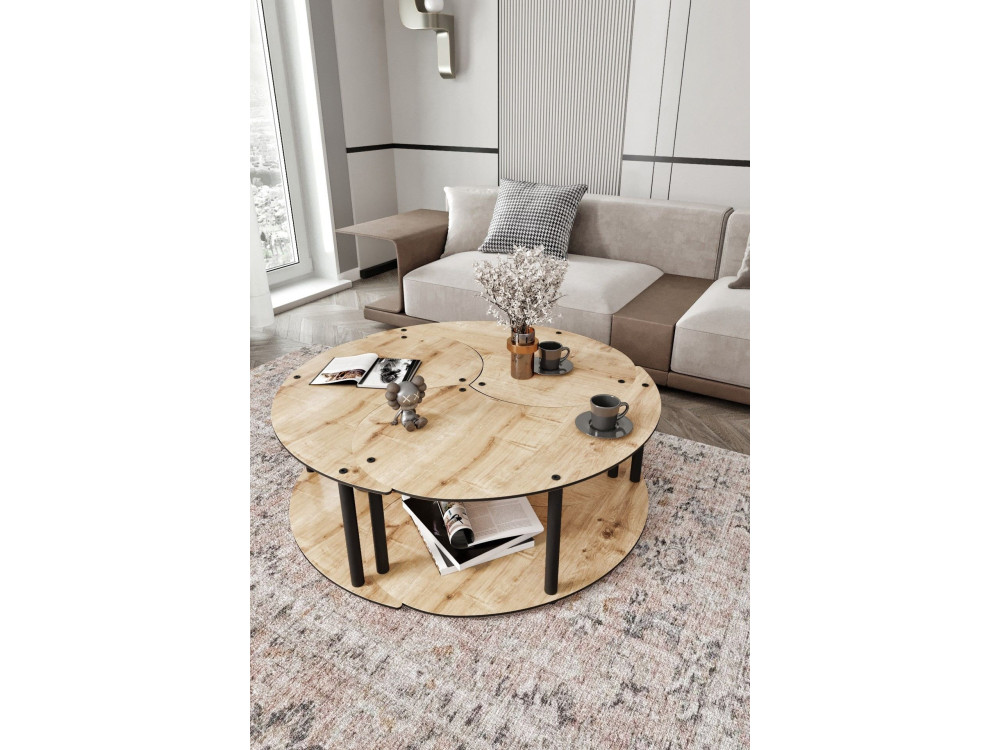 Conjunto de mesa de centro em madeira "Yin" 70 x 70 x 38 cm - Carvalho