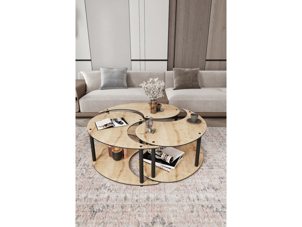 Conjunto de mesa de centro em madeira "Yin" 70 x 70 x 38 cm - Carvalho