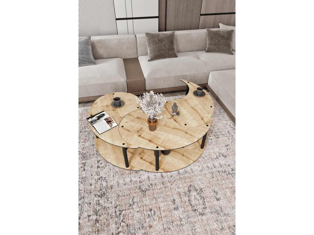 Conjunto de mesa de centro em madeira "Yin" 70 x 70 x 38 cm - Carvalho