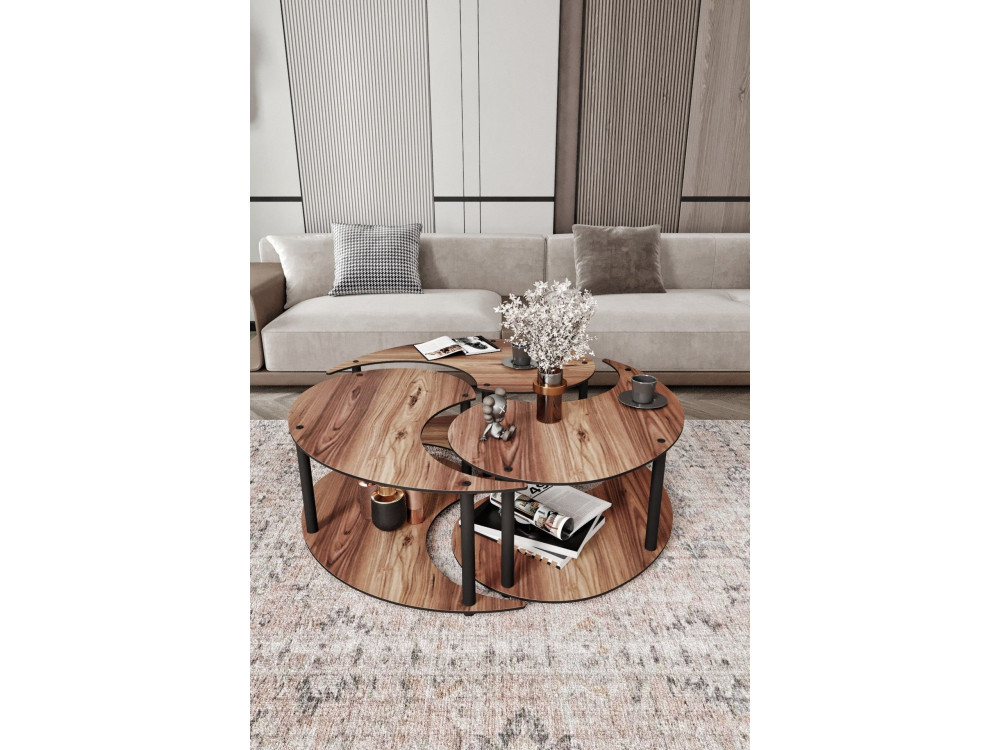 Conjunto de mesa de centro em madeira "Yin" 70 x 70 x 38 cm - Nogueira