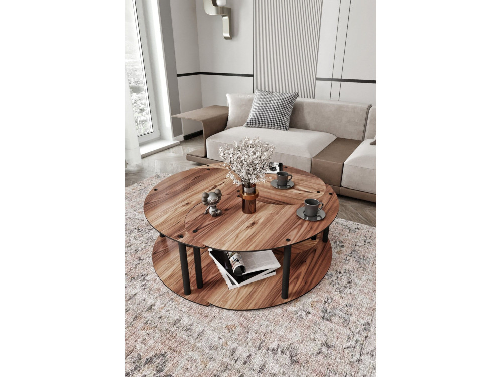 Conjunto de mesa de centro em madeira "Yin" 70 x 70 x 38 cm - Nogueira