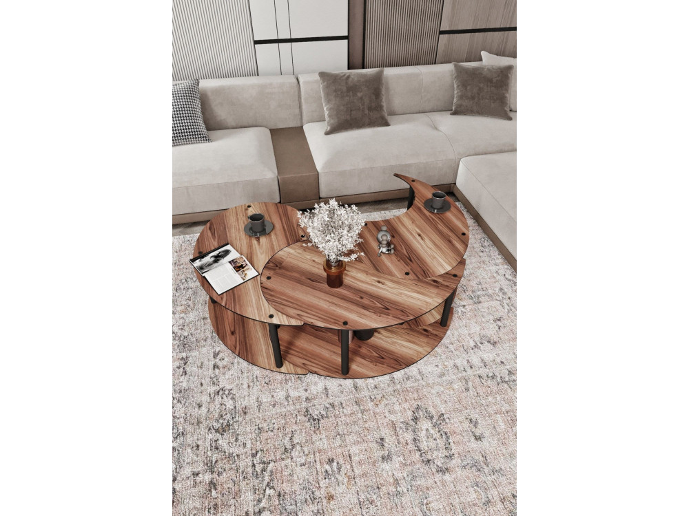 Conjunto de mesa de centro em madeira "Yin" 70 x 70 x 38 cm - Nogueira