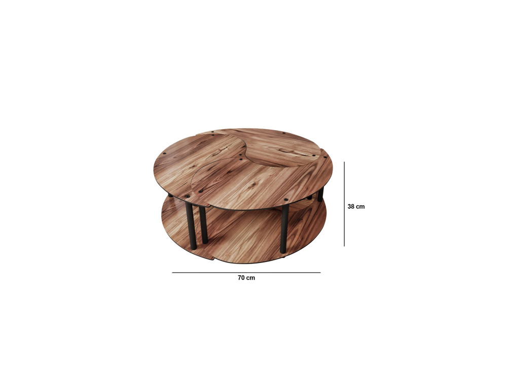 Conjunto de mesa de centro em madeira "Yin" 70 x 70 x 38 cm - Nogueira