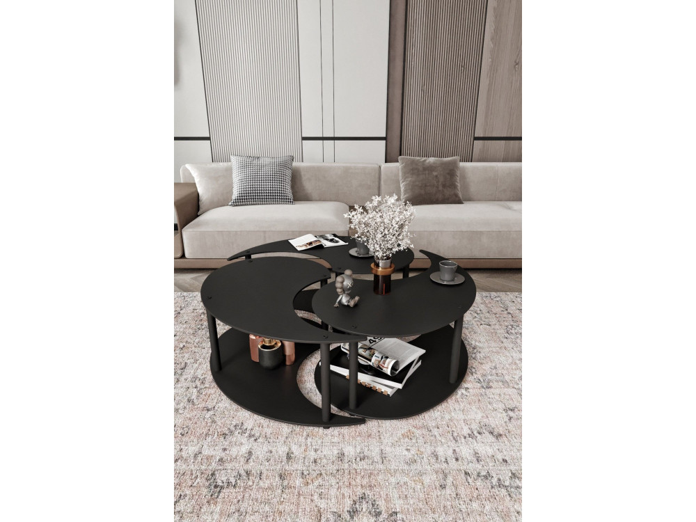 Conjunto de mesa de centro em madeira "Yin" 70 x 70 x 38 cm - Preto