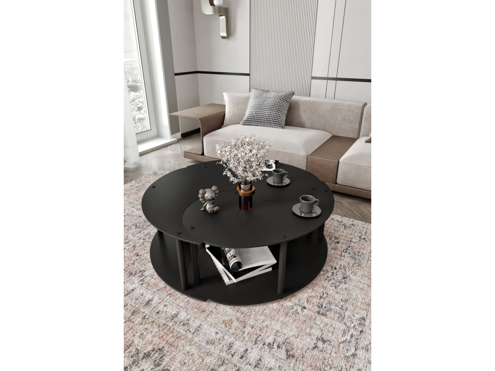 Conjunto de mesa de centro em madeira "Yin" 70 x 70 x 38 cm - Preto