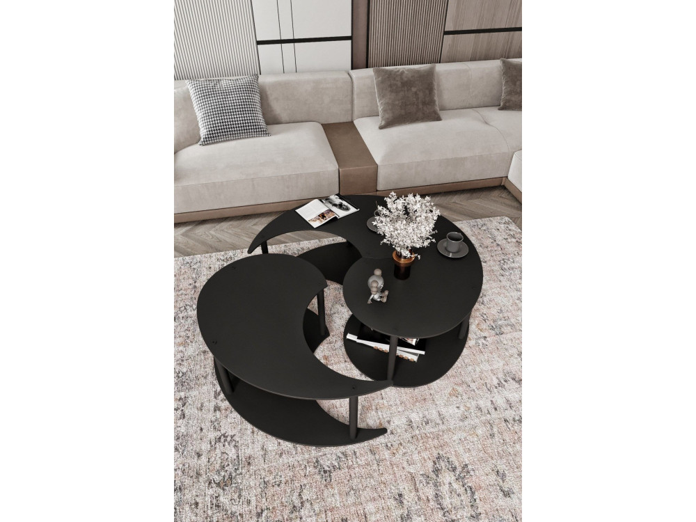Conjunto de mesa de centro em madeira "Yin" 70 x 70 x 38 cm - Preto