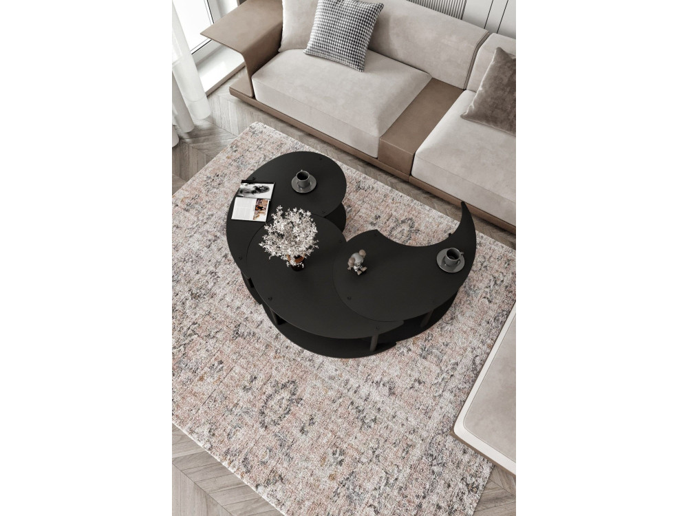 Conjunto de mesa de centro em madeira "Yin" 70 x 70 x 38 cm - Preto