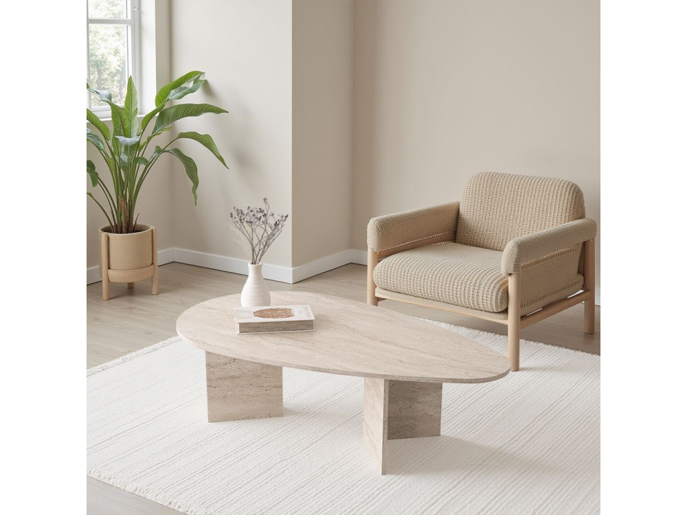 Mesa de centro de madeira "Flap" 139,5 x 79,5 x 42 cm - Travertino