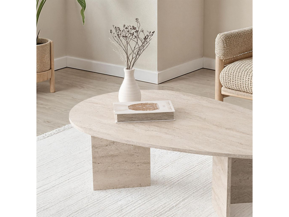 Mesa de centro de madeira "Flap" 139,5 x 79,5 x 42 cm - Travertino