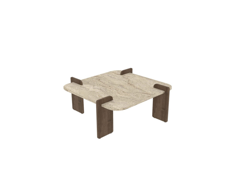 Mesa de centro de madeira "Afrolli" - 90 x 90 x 35 cm - Travertino