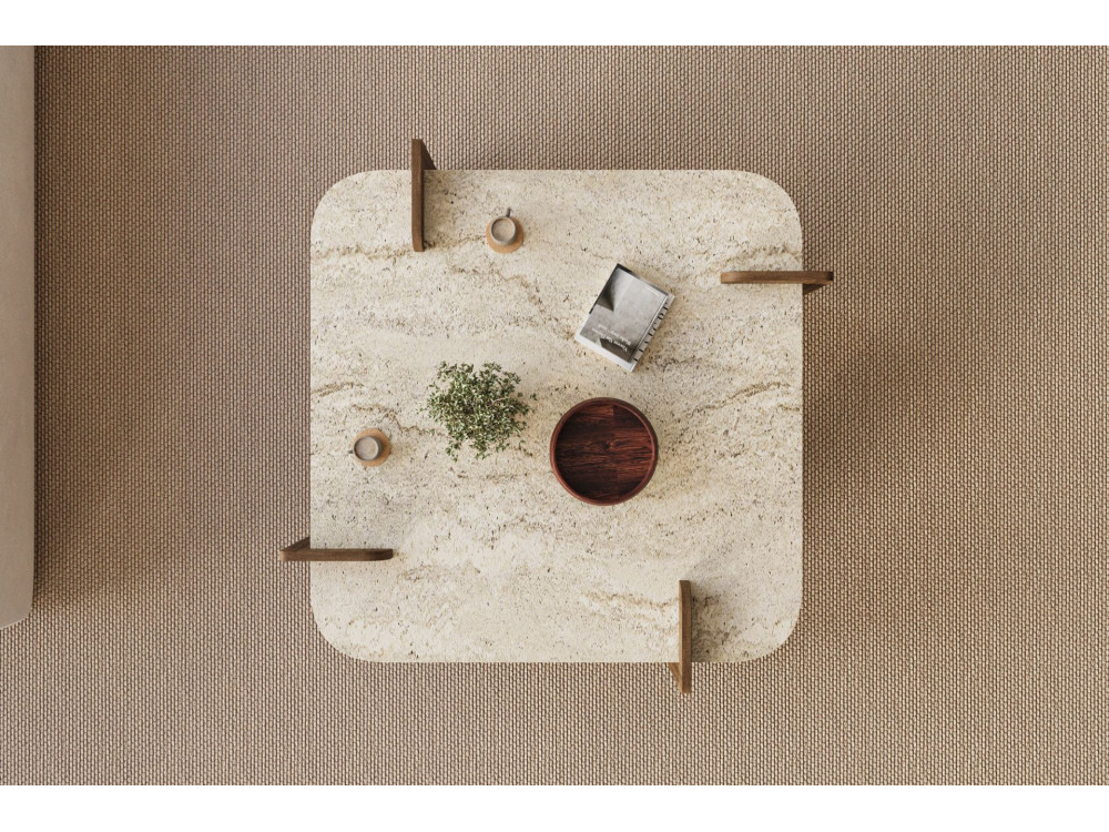 Mesa de centro de madeira "Afrolli" - 90 x 90 x 35 cm - Travertino