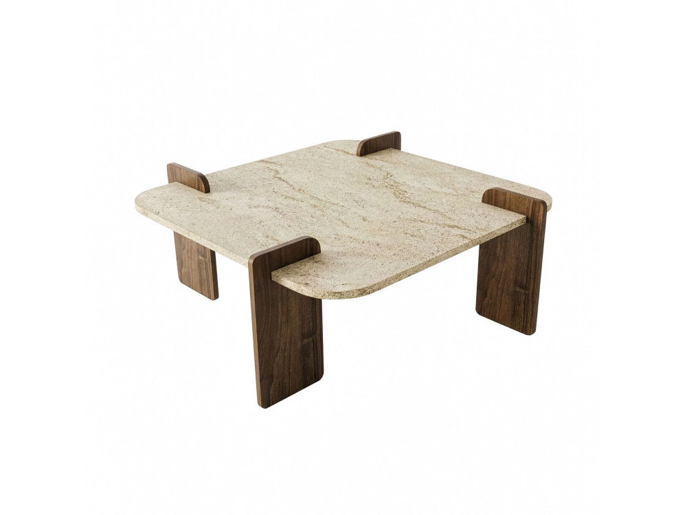 Mesa de centro de madeira "Afrolli" - 90 x 90 x 35 cm - Travertino