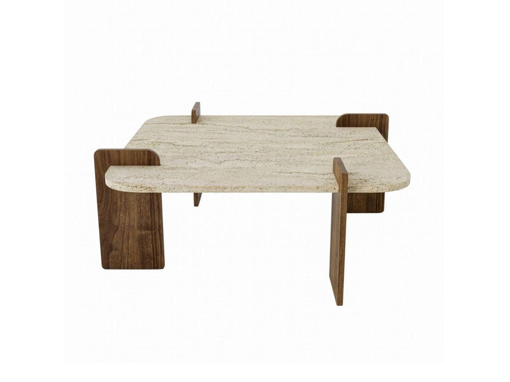 Mesa de centro de madeira "Afrolli" - 90 x 90 x 35 cm - Travertino