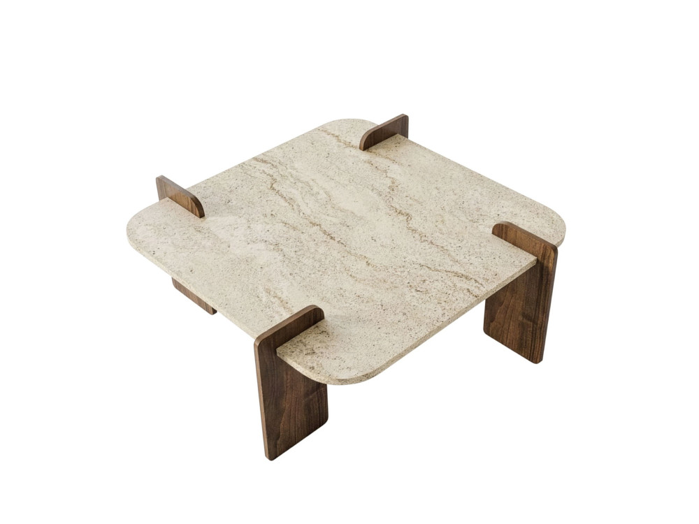 Mesa de centro de madeira "Afrolli" - 90 x 90 x 35 cm - Travertino