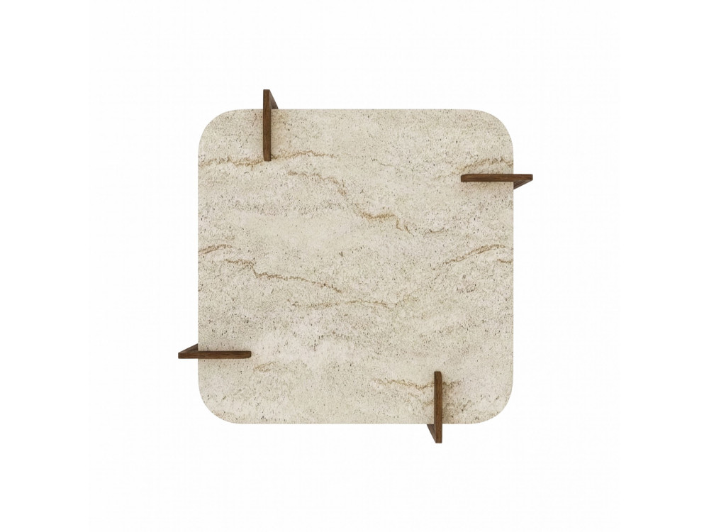 Mesa de centro de madeira "Afrolli" - 90 x 90 x 35 cm - Travertino