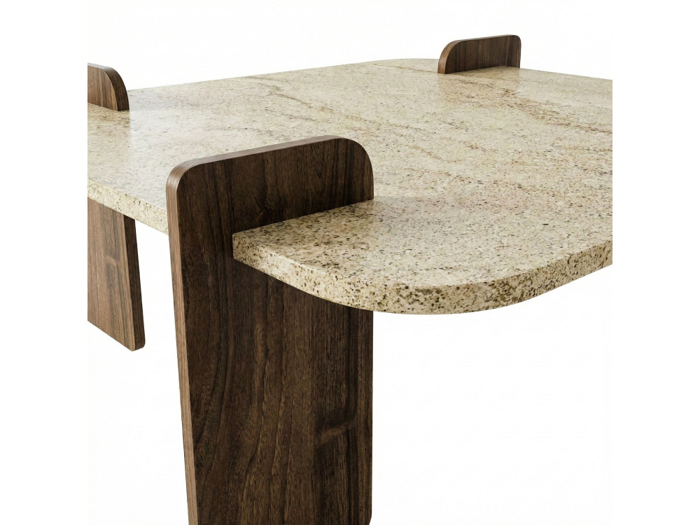 Mesa de centro de madeira "Afrolli" - 90 x 90 x 35 cm - Travertino
