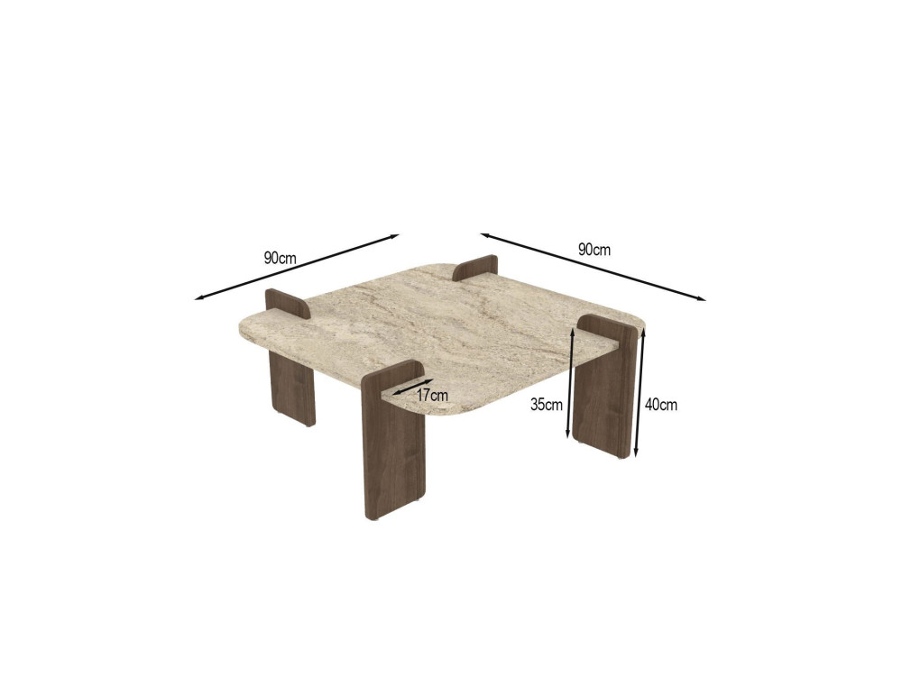 Mesa de centro de madeira "Afrolli" - 90 x 90 x 35 cm - Travertino