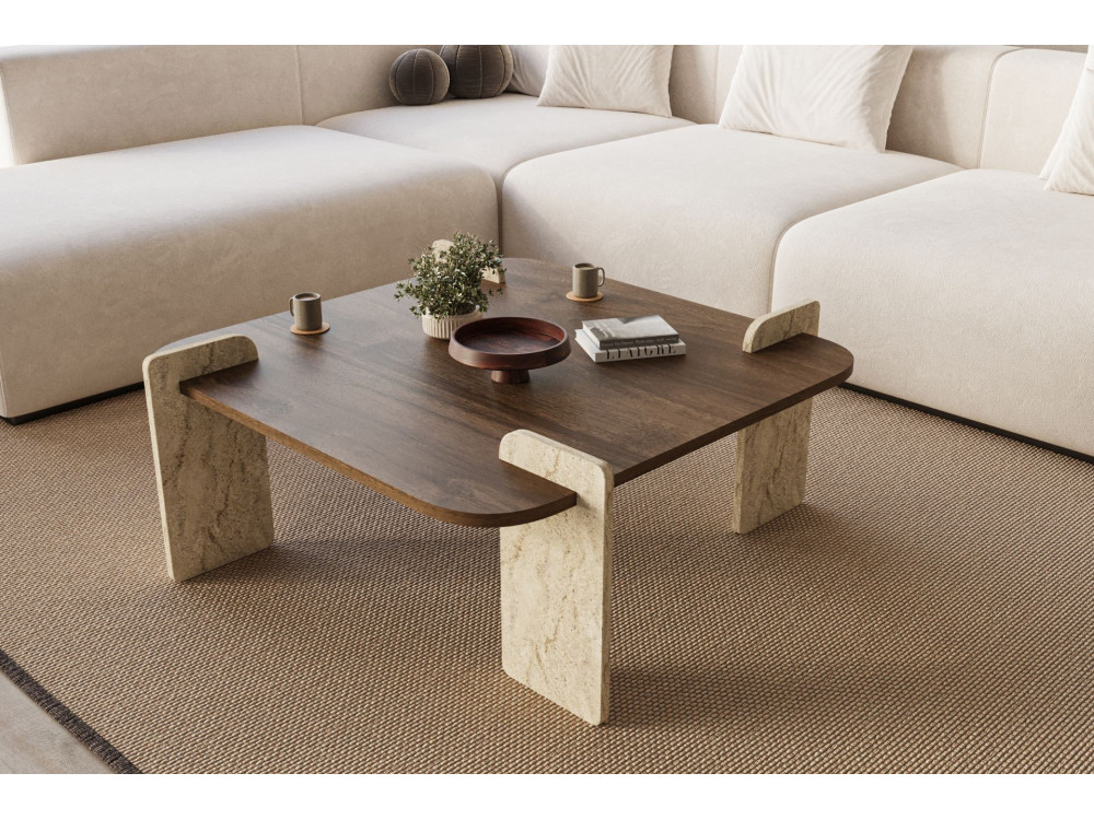 Mesa de centro de madeira "Afrolli" - 90 x 90 x 35 cm - Castanho