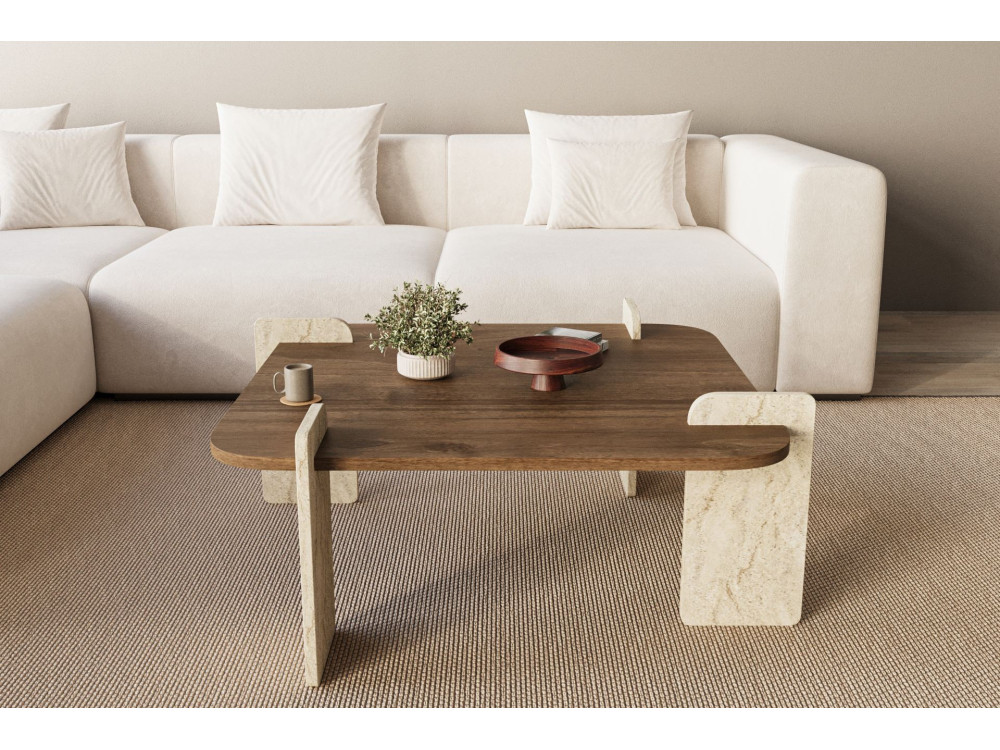 Mesa de centro de madeira "Afrolli" - 90 x 90 x 35 cm - Castanho