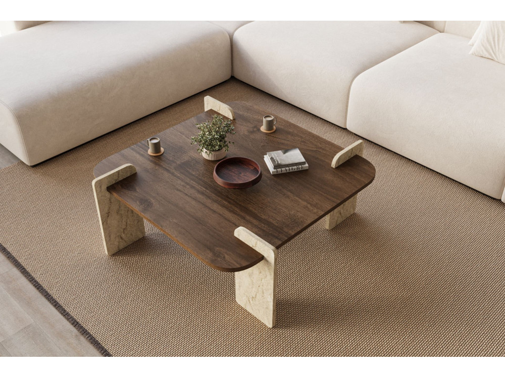 Mesa de centro de madeira "Afrolli" - 90 x 90 x 35 cm - Castanho