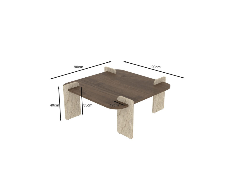 Mesa de centro de madeira "Afrolli" - 90 x 90 x 35 cm - Castanho