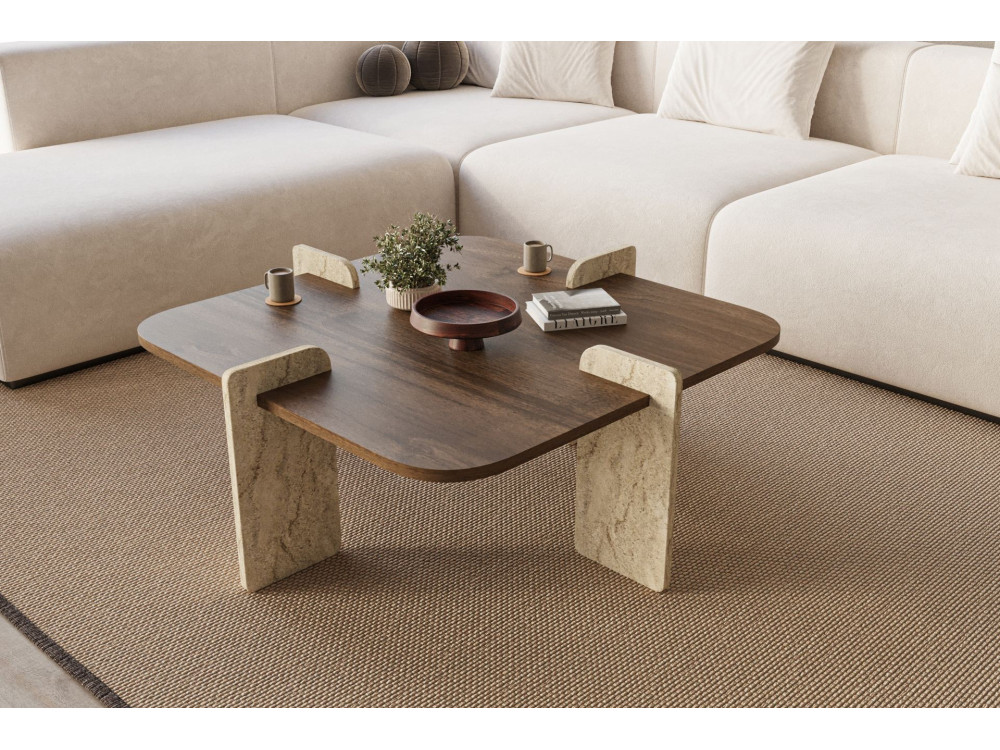 Mesa de centro em madeira "Poalla" - 90 x 90 x 35 cm - Castanho