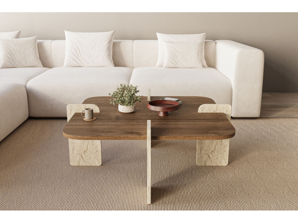 Mesa de centro em madeira "Poalla" - 90 x 90 x 35 cm - Castanho