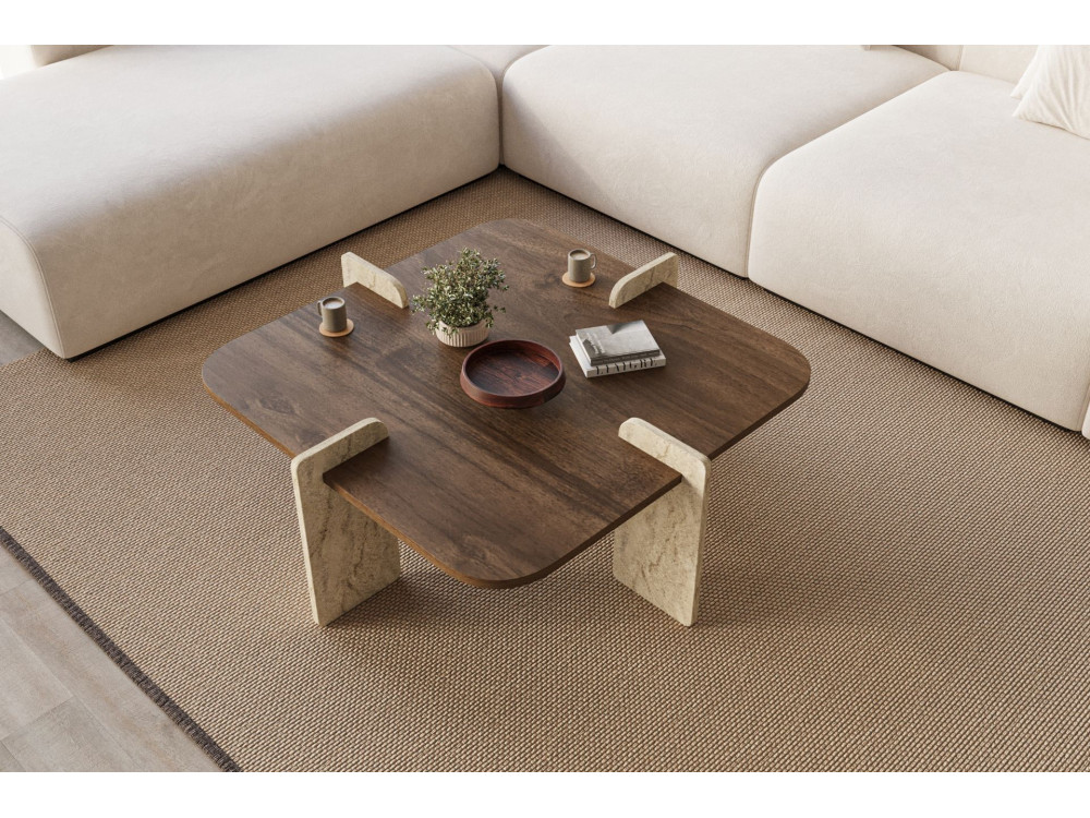 Mesa de centro em madeira "Poalla" - 90 x 90 x 35 cm - Castanho