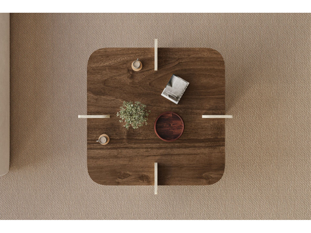 Mesa de centro em madeira "Poalla" - 90 x 90 x 35 cm - Castanho