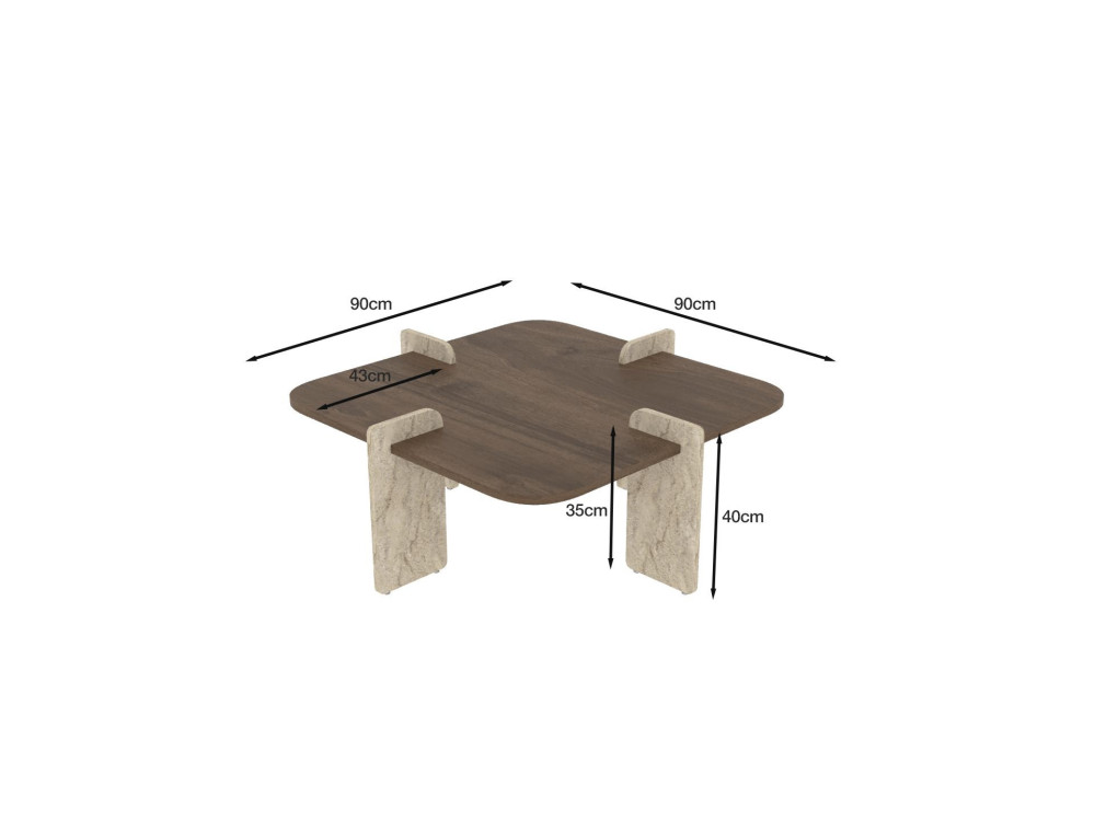 Mesa de centro em madeira "Poalla" - 90 x 90 x 35 cm - Castanho