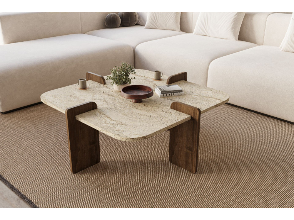 Mesa de centro em madeira "Poalla" - 90 x 90 x 35 cm - Travertino